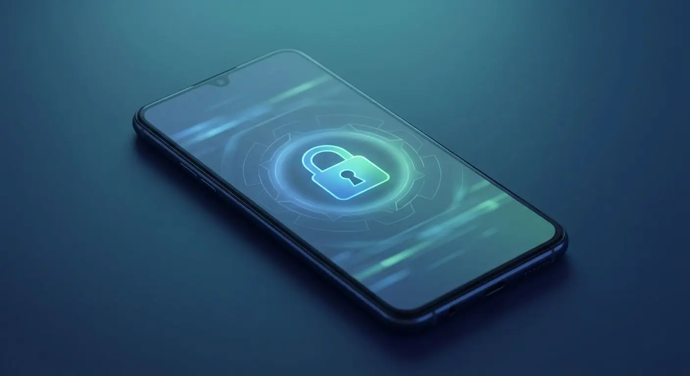 Android-telefon med låsikon som symboliserar tryggt mobilspel
