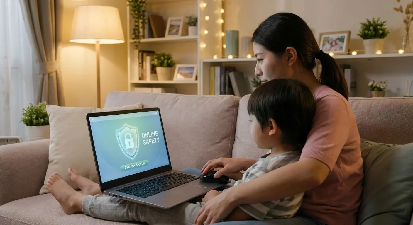 Förälder skyddar barn på nätet med fokus på digital säkerhet