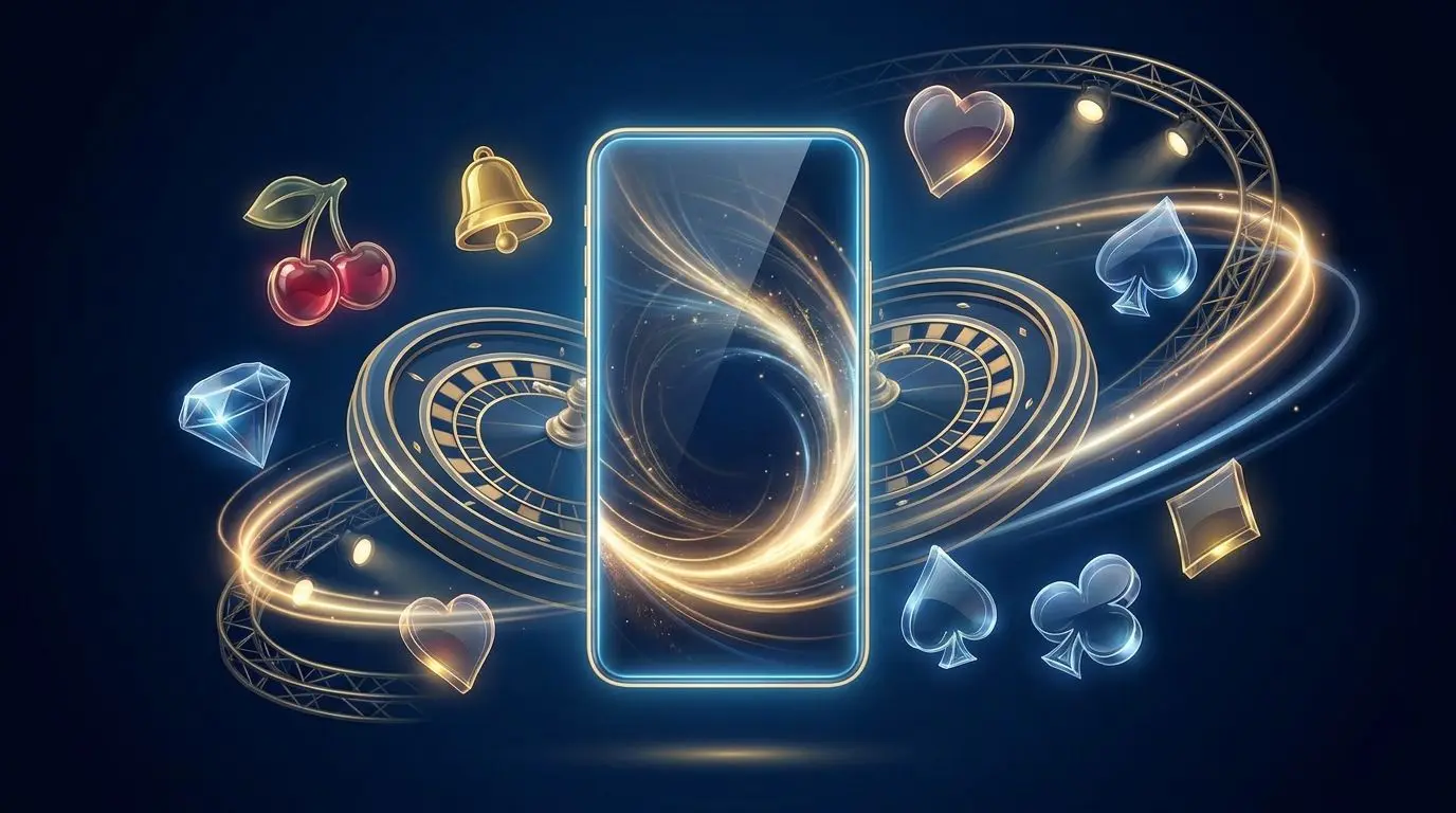 Mobil med symboler för slots och bordsspel