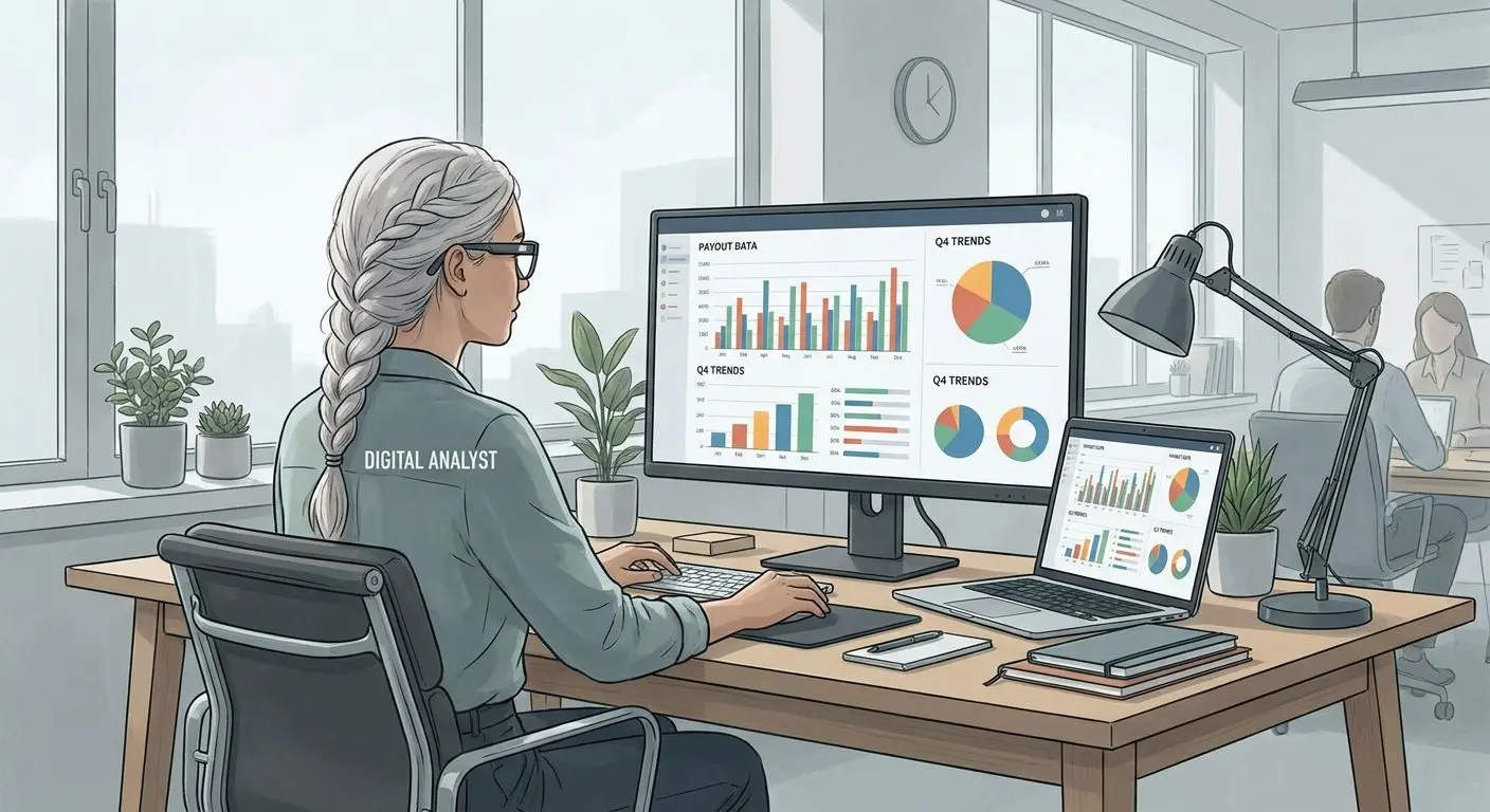 Illustration av författare som analyserar utbetalningsdata