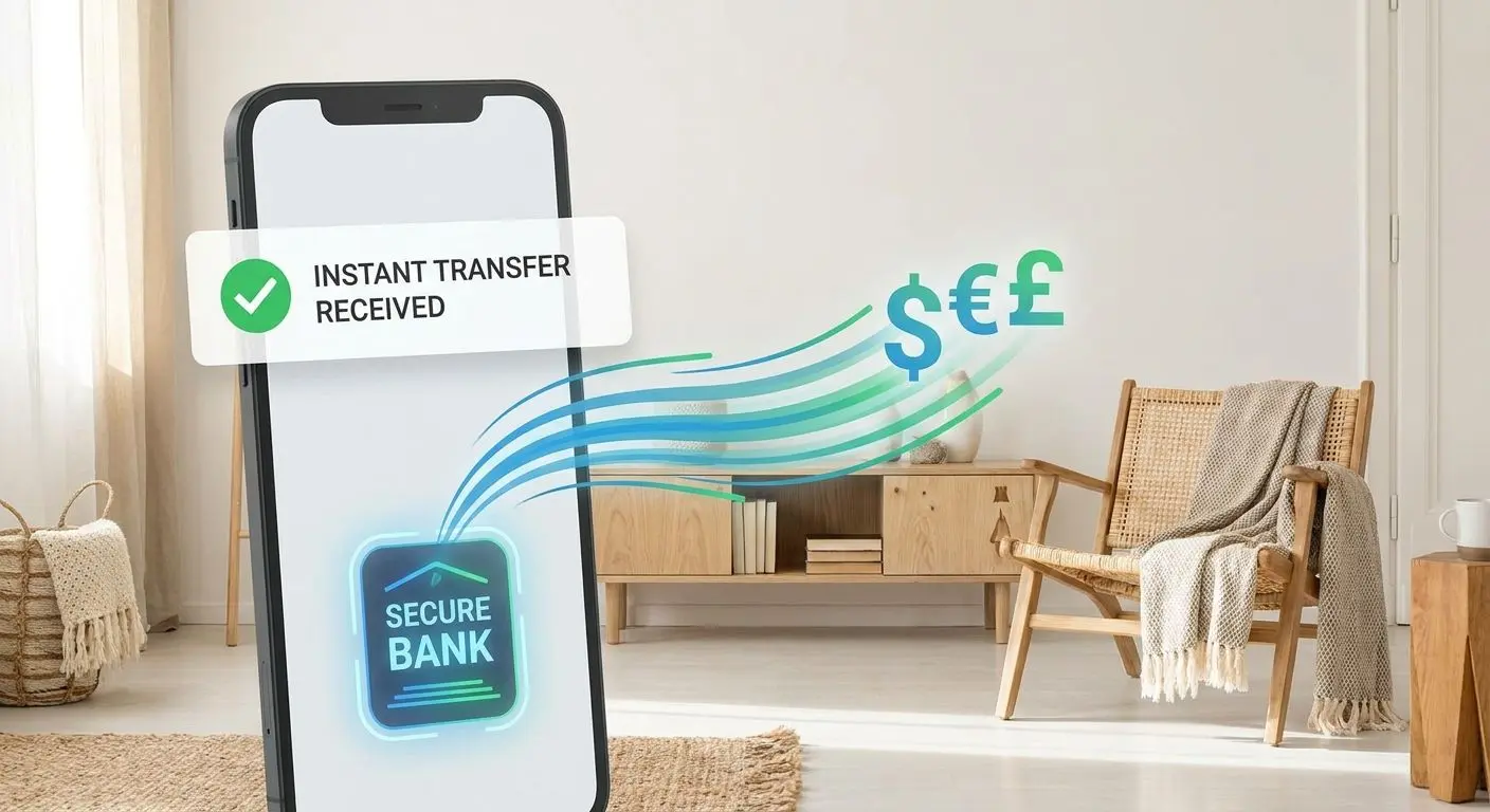 Illustration av snabb utbetalning till mobil och bankkonto