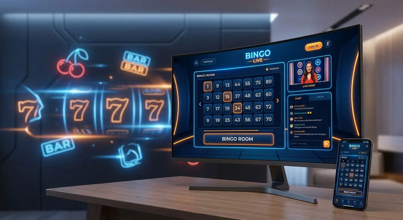 Digital illustration som visar bingo i kombination med slots online