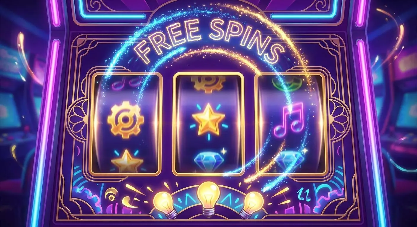 Slotsillustration med hjul och free spins-känsla