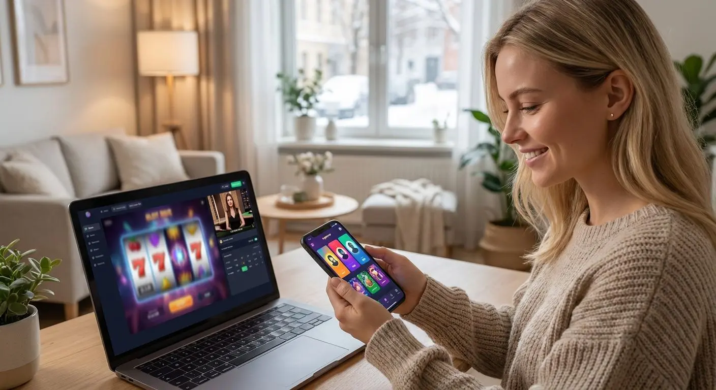 Spelare i Sverige utforskar PlayOJO på laptop och mobil