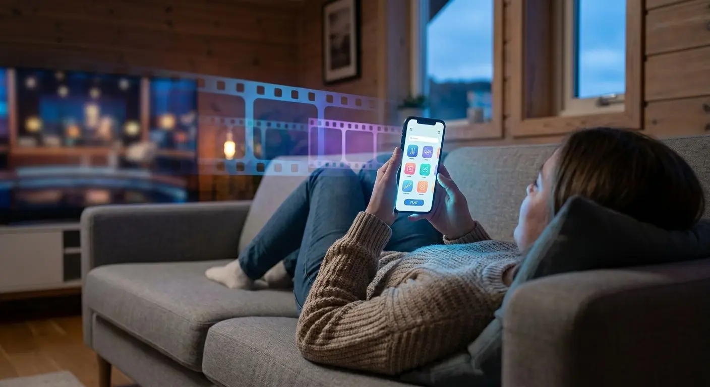Spelare använder PlayOJO på smartphone hemma i soffan