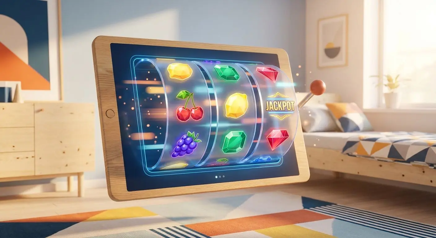 Färgglada hjul och symboler som illustrerar slots och jackpottar