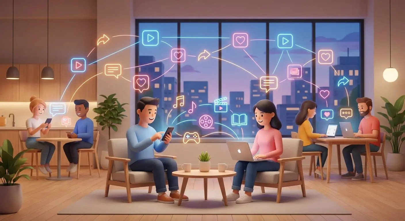Digitalt community med sociala medier och spelare online