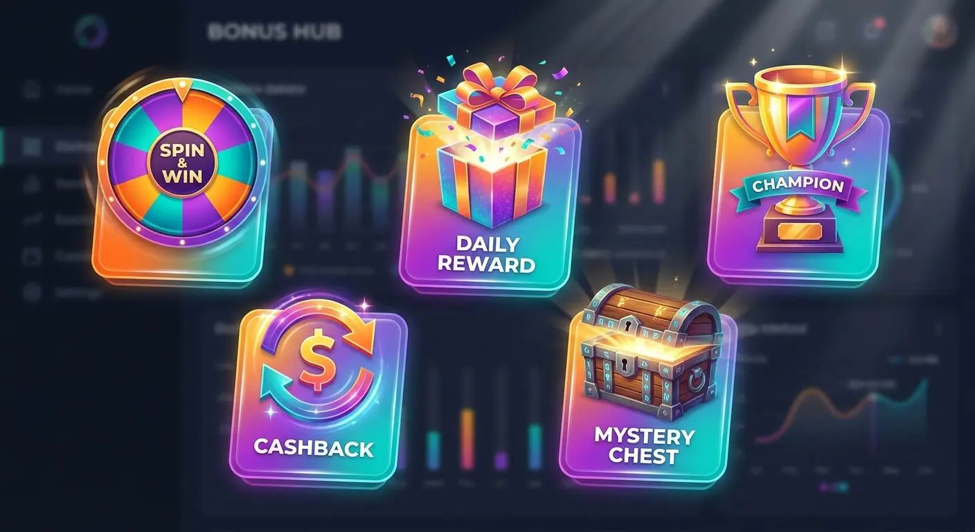 Olika typer av erbjudanden som free spins, cashback och turneringar