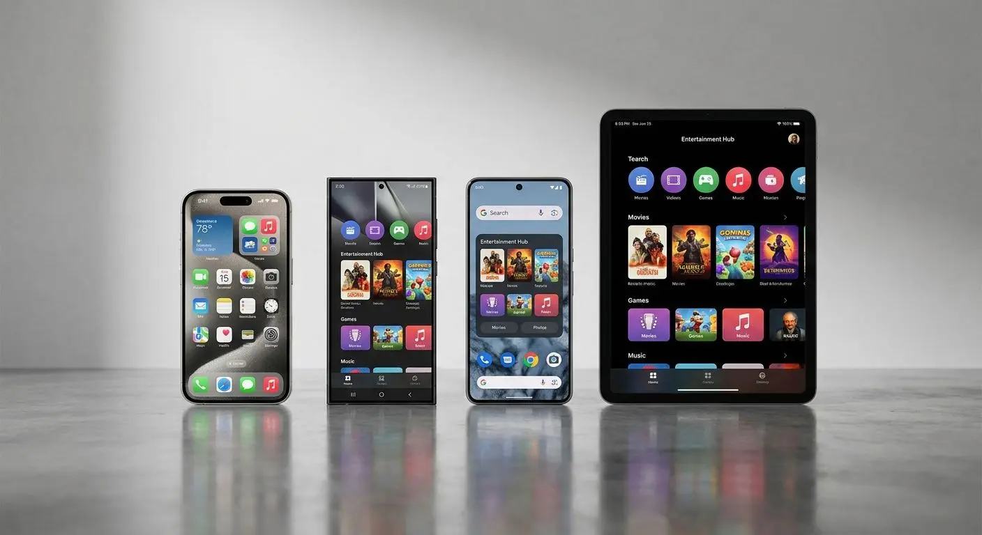 Olika mobila enheter som visar lobby i mobilen
