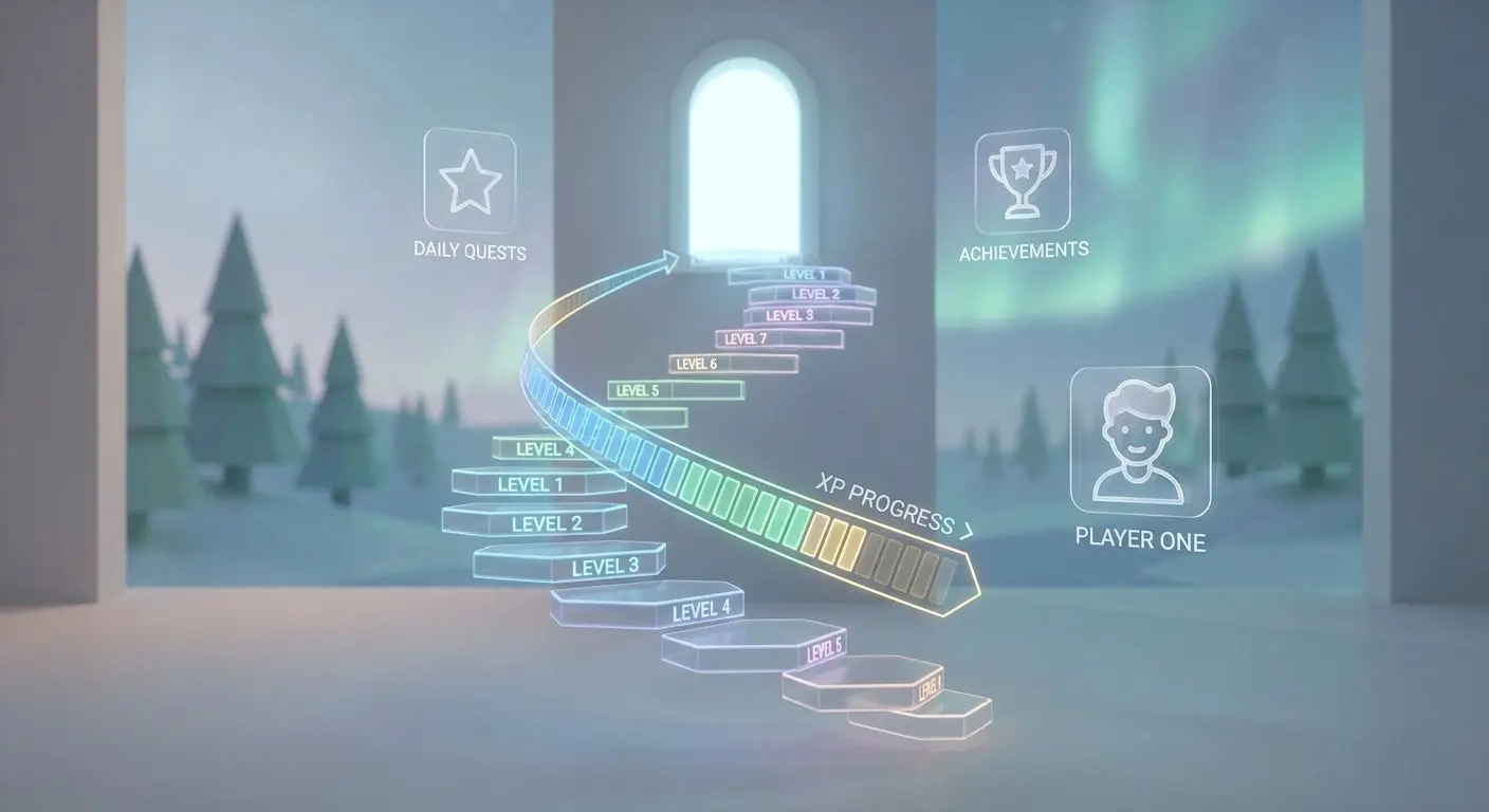 Illustration av gamifierat nivåsystem med nivåstege och progress bar