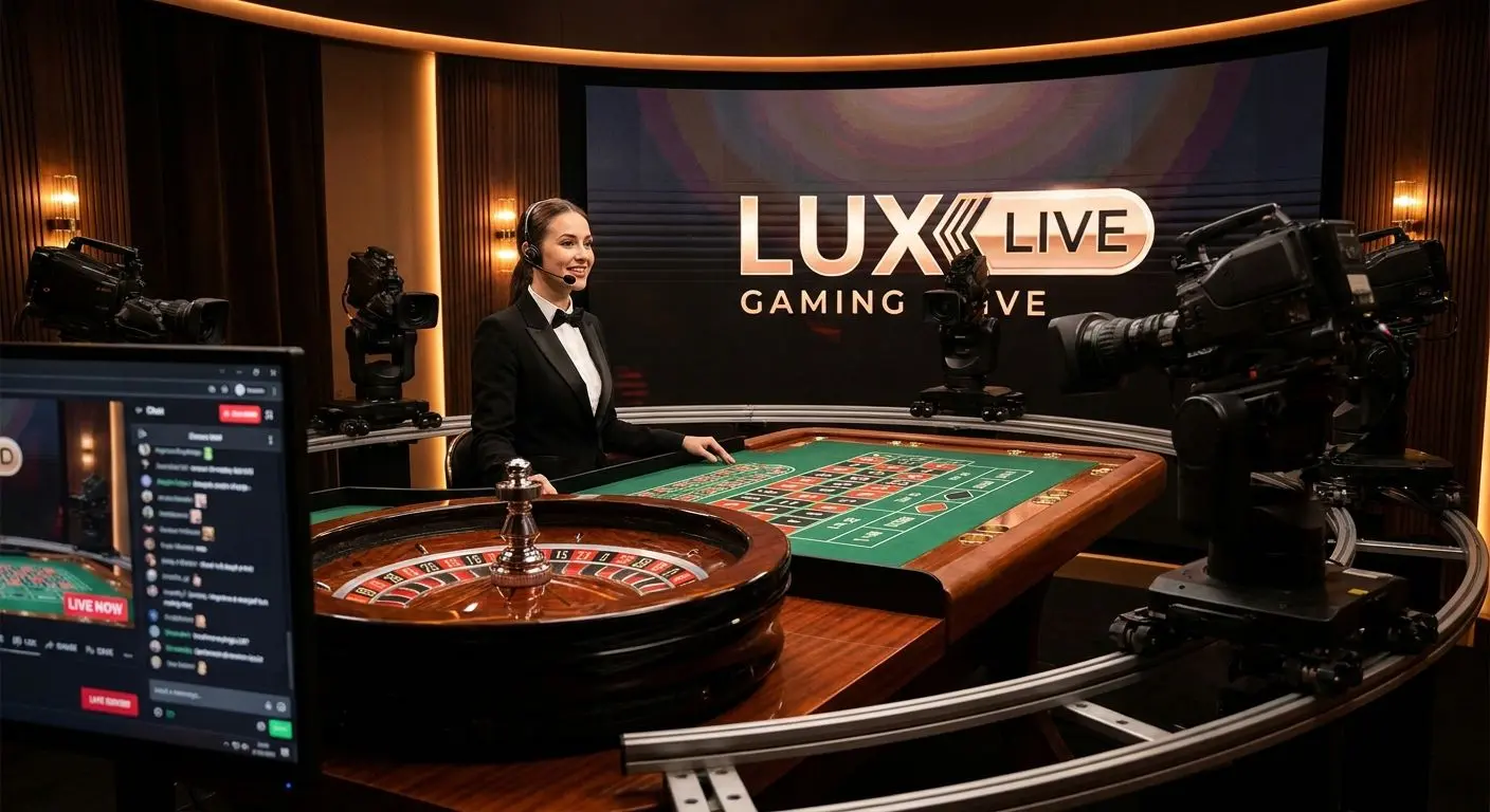 Live dealer vid roulettebord i studiomiljö